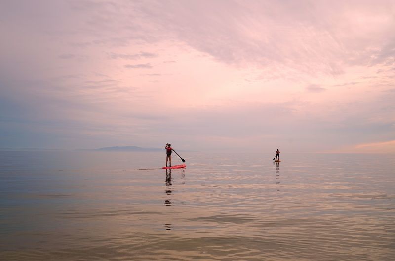 evening, lake, water, girl, reflection, sky Summer evening фото превью