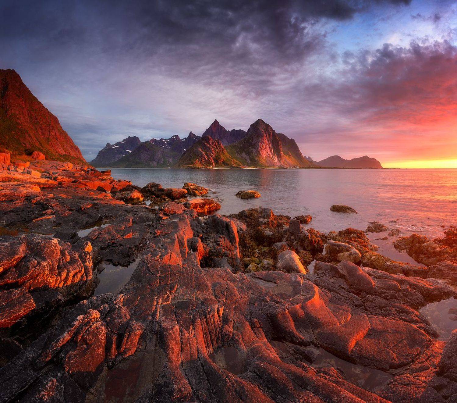 flakstadoya, norway, lofoten, ocean, sunset, summer, Евгений Матюшенков