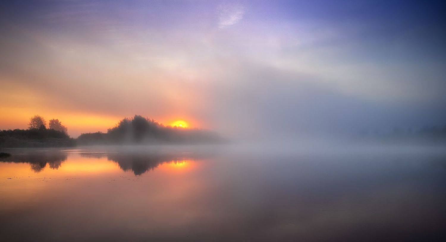 рассвет, река, дымка,, Сергей Шабуневич