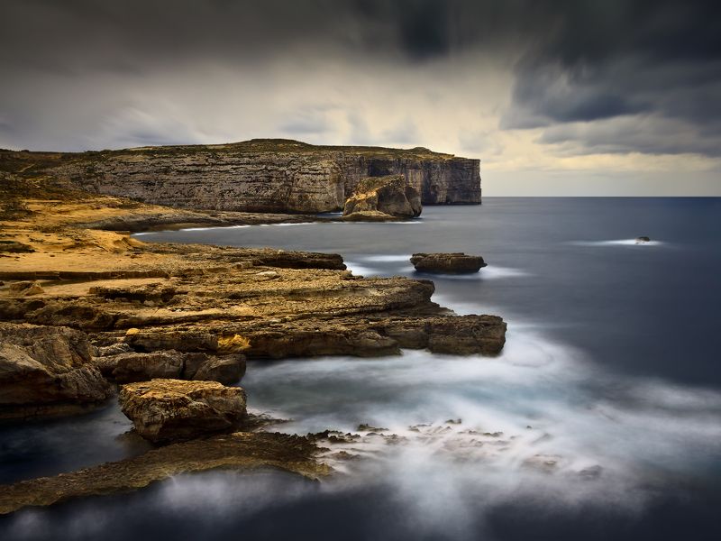 gozo, malta, sea, long exposure, outdoor, mediterranean, season, seascape, europe, travel, sky, skyline, море, Gloomy Gozo фото превью