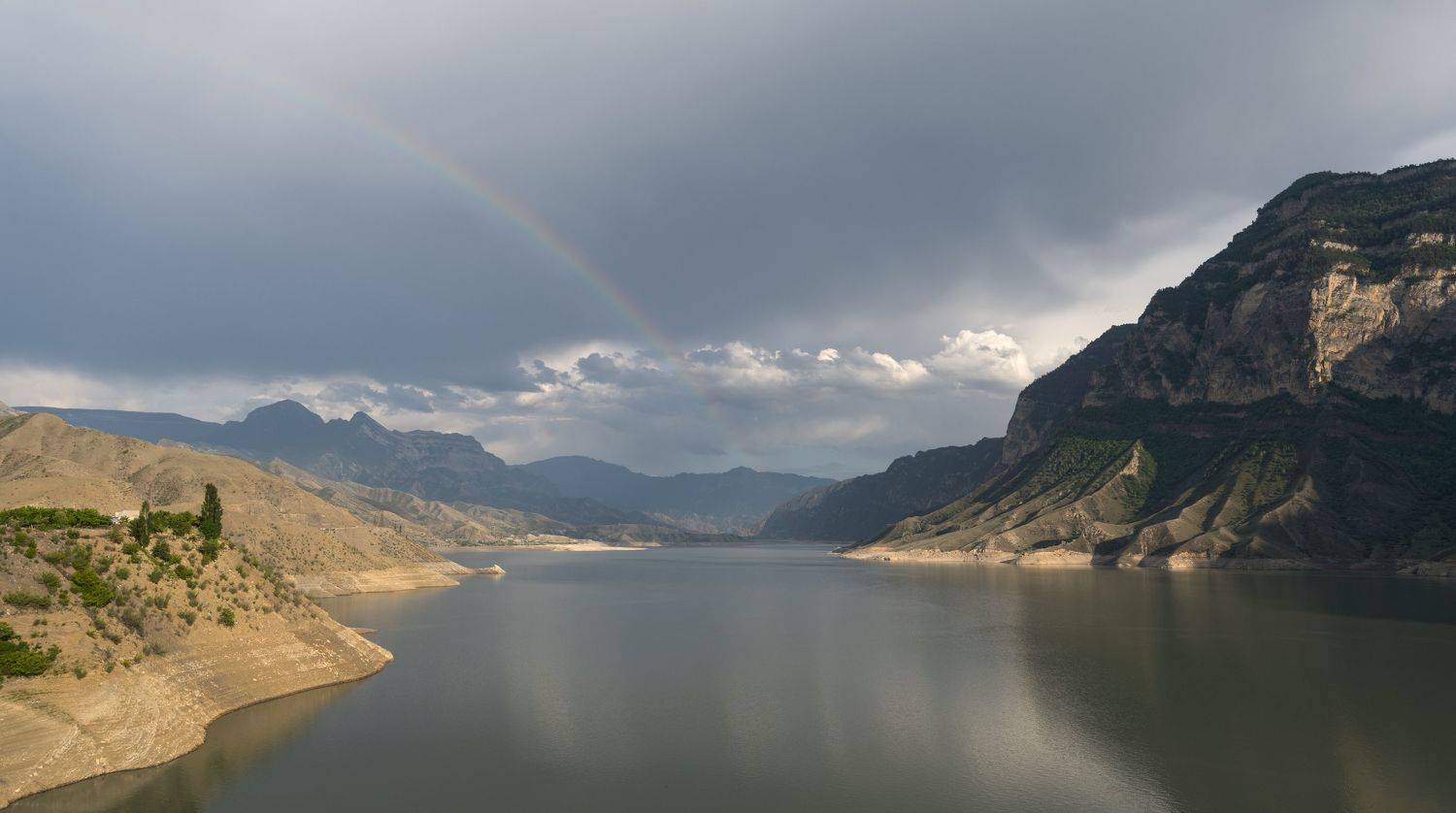 водоем, радуга, небо, горы, Андрей Колесов