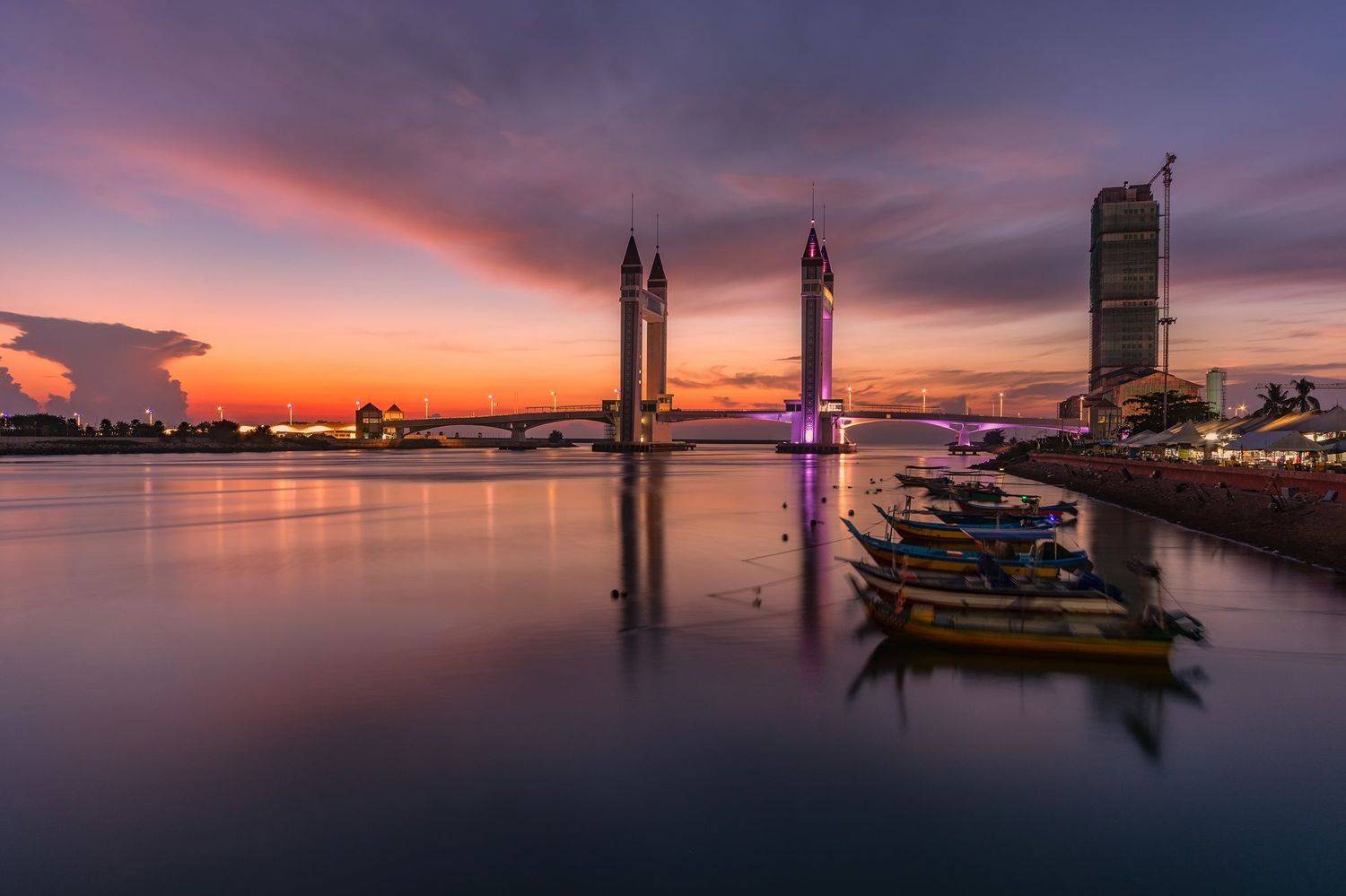 sky, water, malaysia, boat, drawbridge, Zairulyo