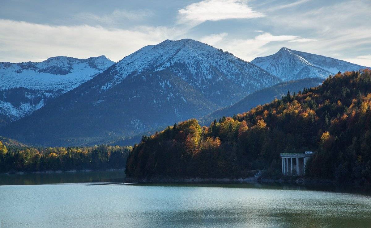 Sylvensteinstausee, Бавария, Горы, Озеро, Осень, Пейзаж, Природа, Александр Удовиченко