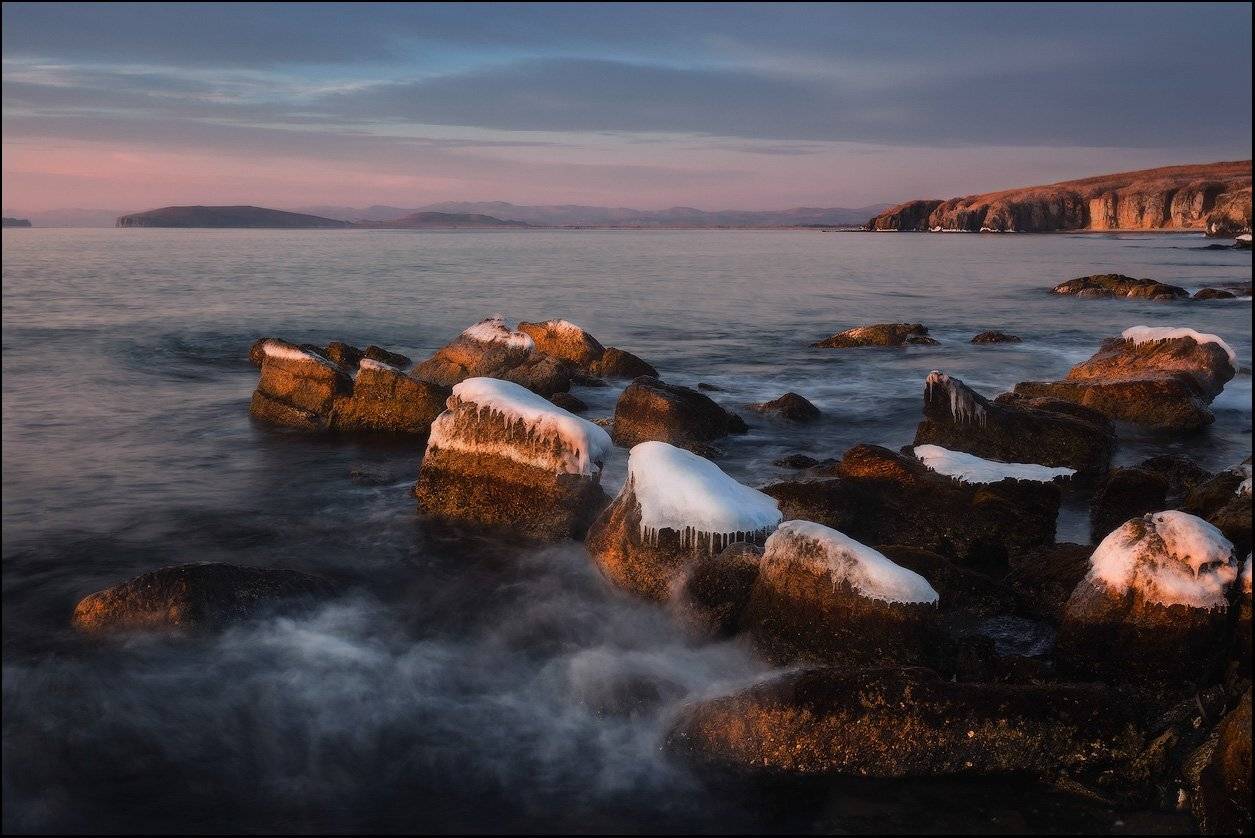 Волны, Камни, Лёд, Море, Небо, Облака, Скалы, Андрей Кровлин