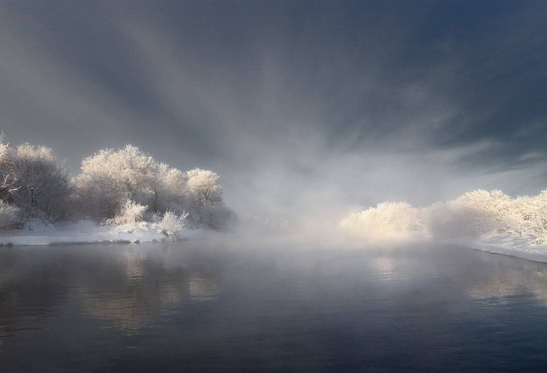 речка, вода, туман, мороз, лес, зима, Георгий Машковцев