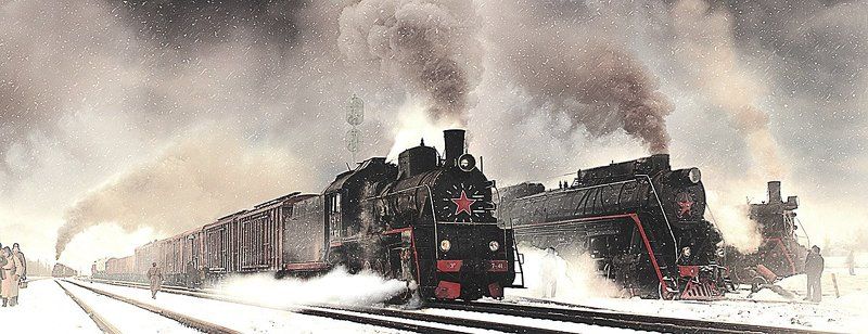 паровоз, серии, л, эр, вагоны, состав, железная, дорога Трое... фото превью