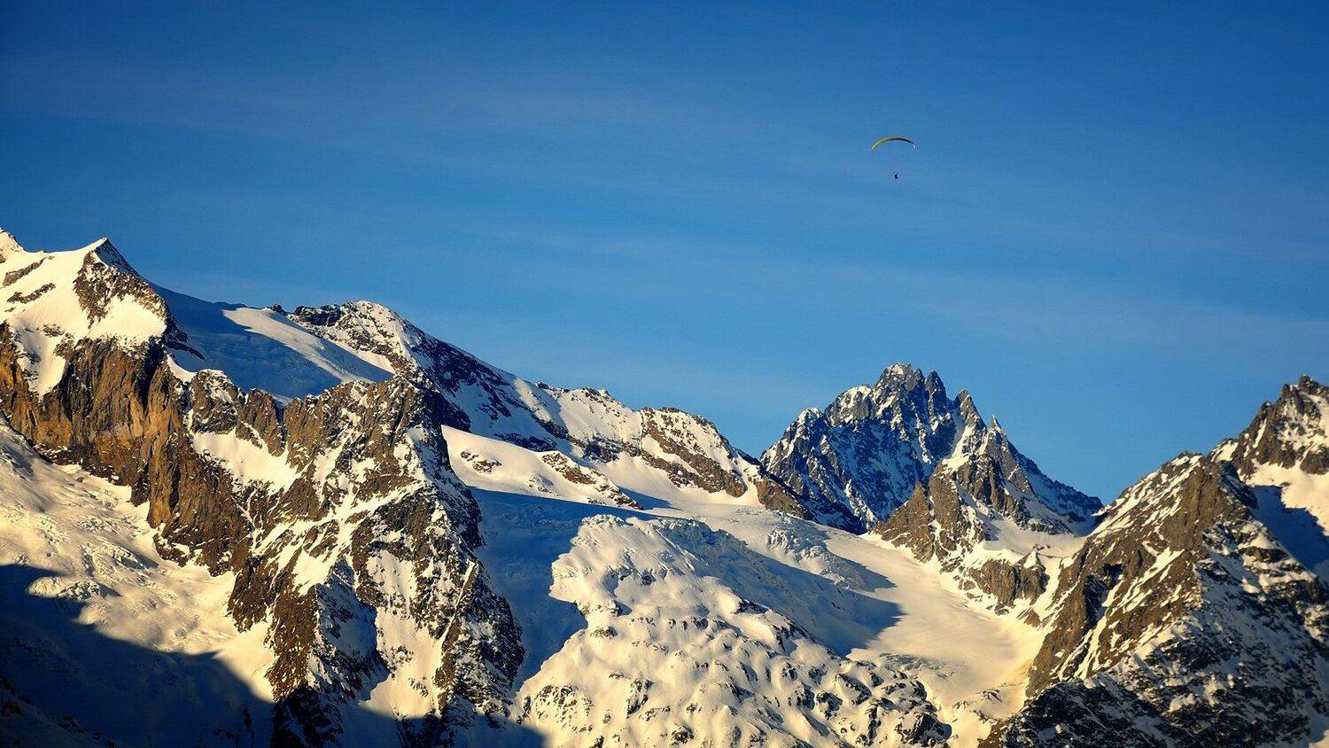 зима, горы, параплан, небо, домбай, Serj Master