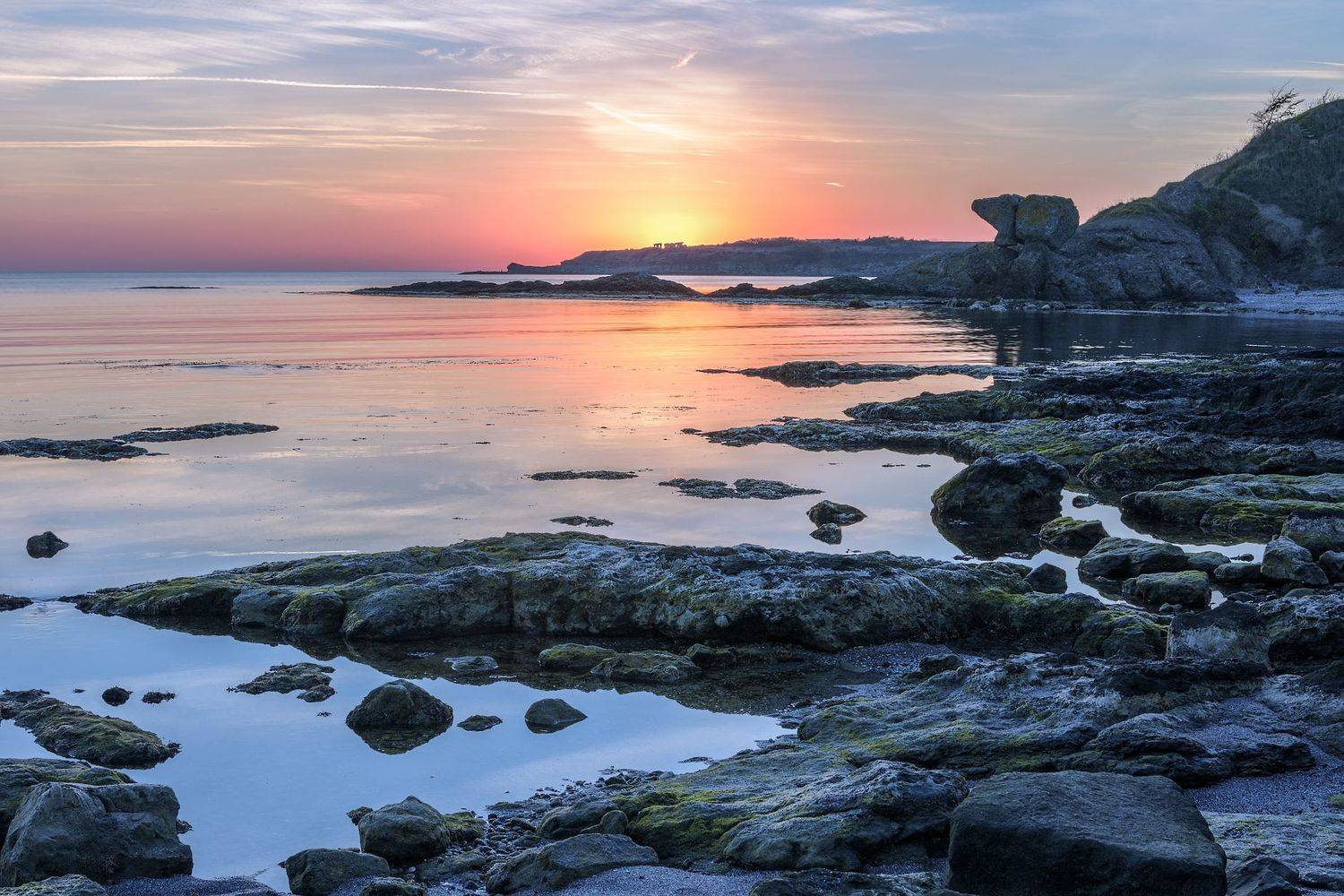 море, скалы, берег, солнце, рассвет, Ра Вера