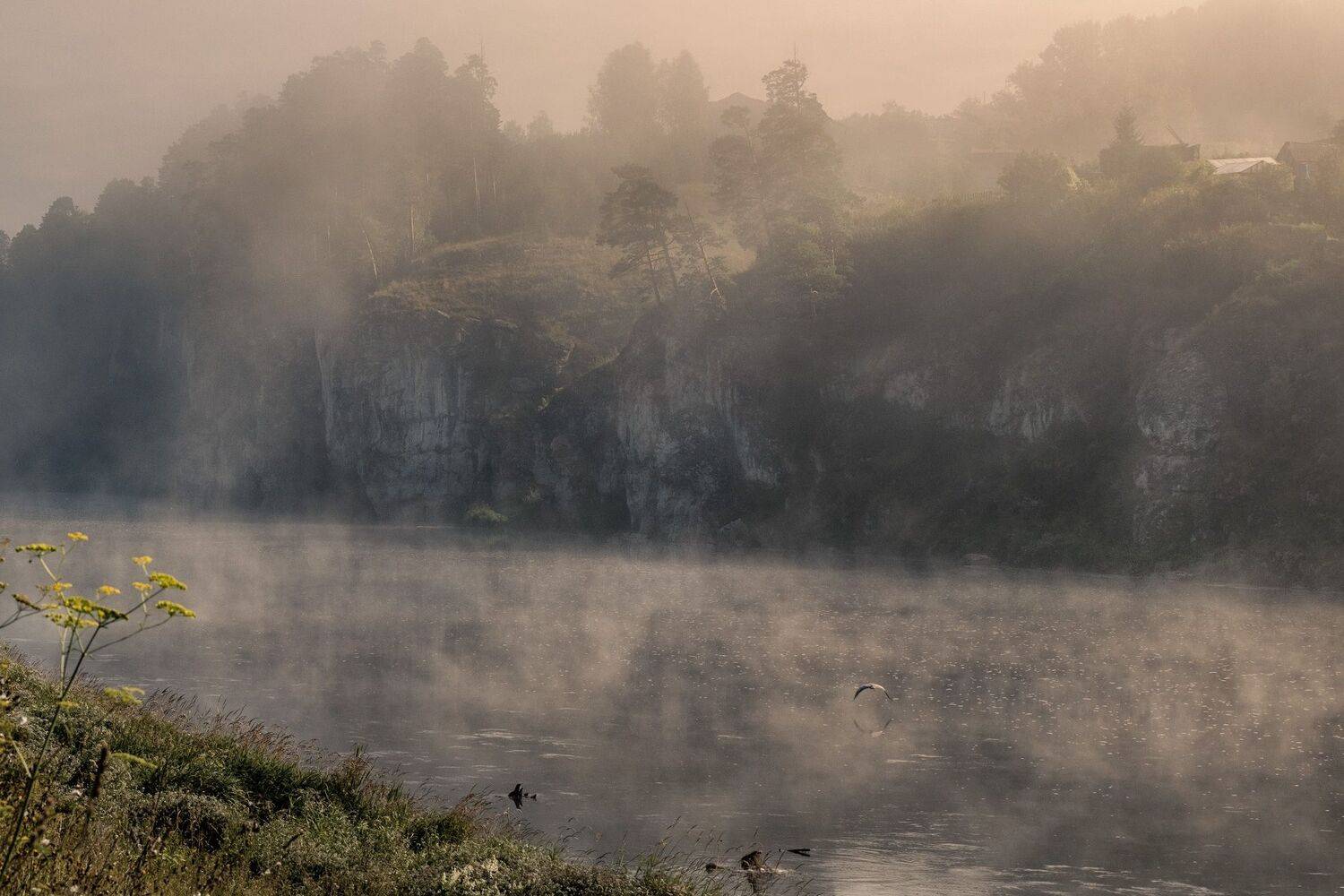 река, ай, вода, рассвет, туман, скалы, село, межевой, пейзаж, природа, Андрей Чиж