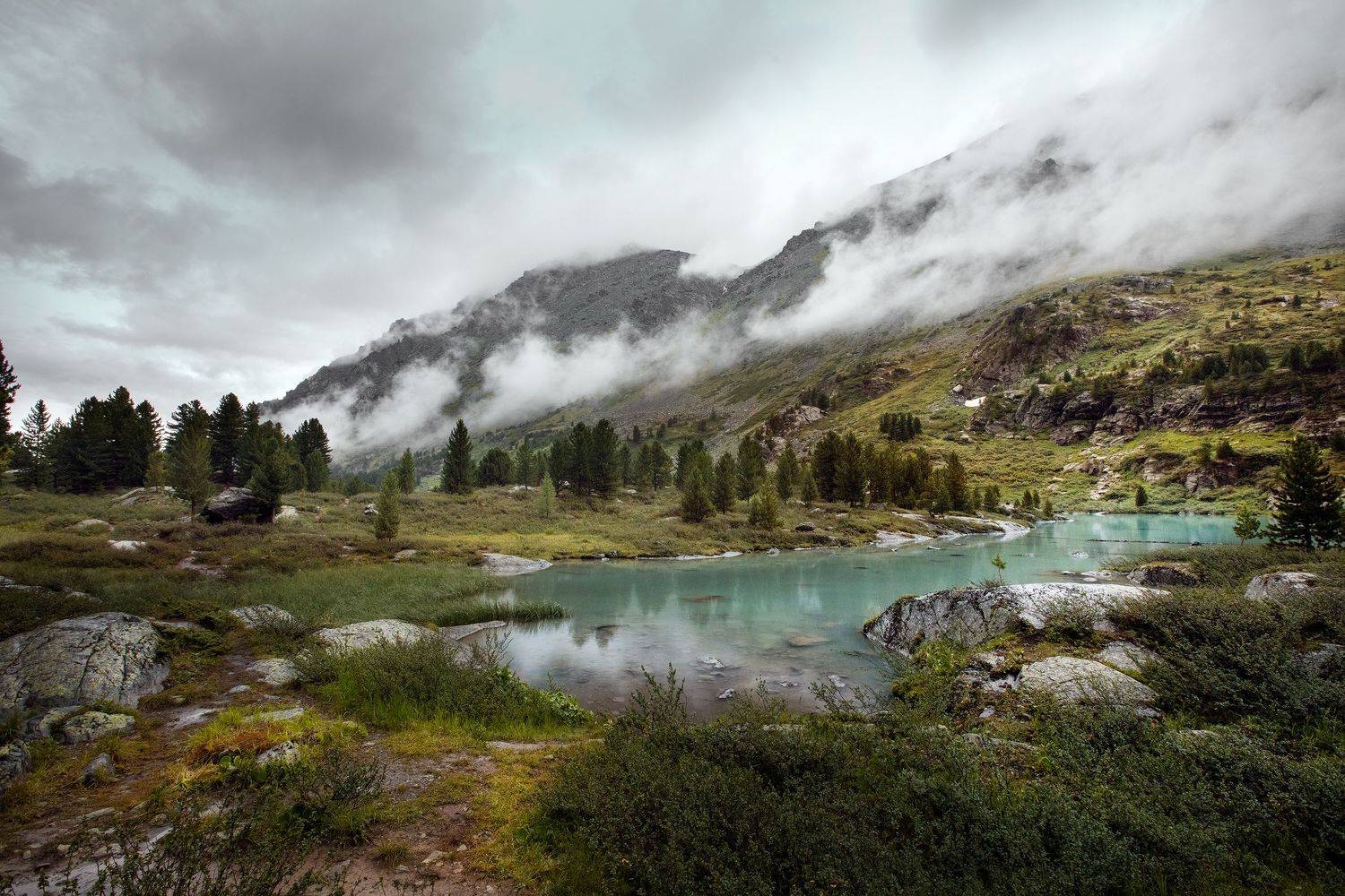 пейзаж, природа, горы, алтай, озеро, туман, Станислав Попов