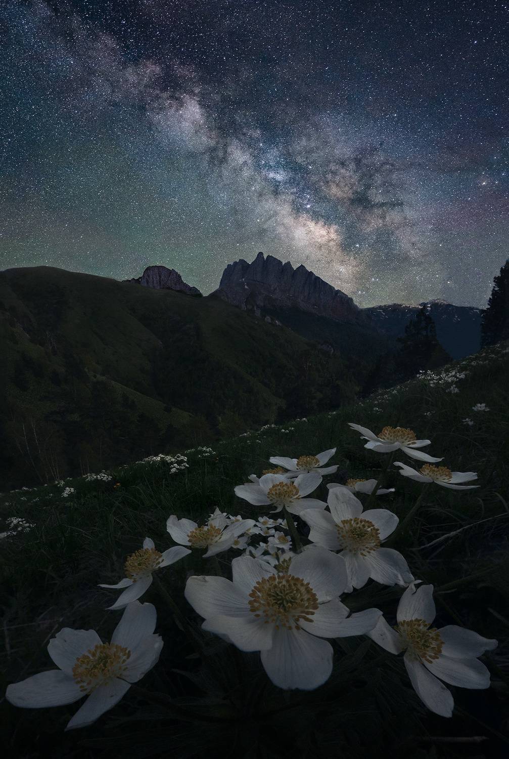 горы, ночь, пейзаж, кавказ, ачешбоки, млечный путь, Александр Дударев