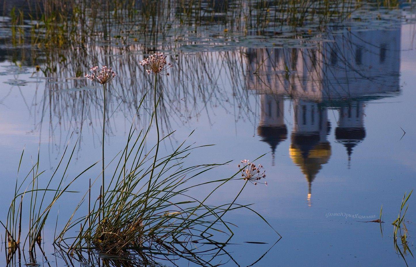город, пейзаж, утро, отражение, река, собор,, Юрий Яковлев