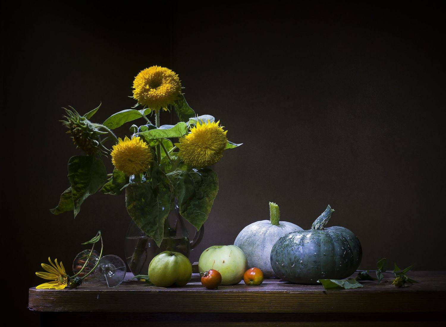 тыквы, яблоки, помидорки, рюмка, подсолнечник, Оксана Евкодимова