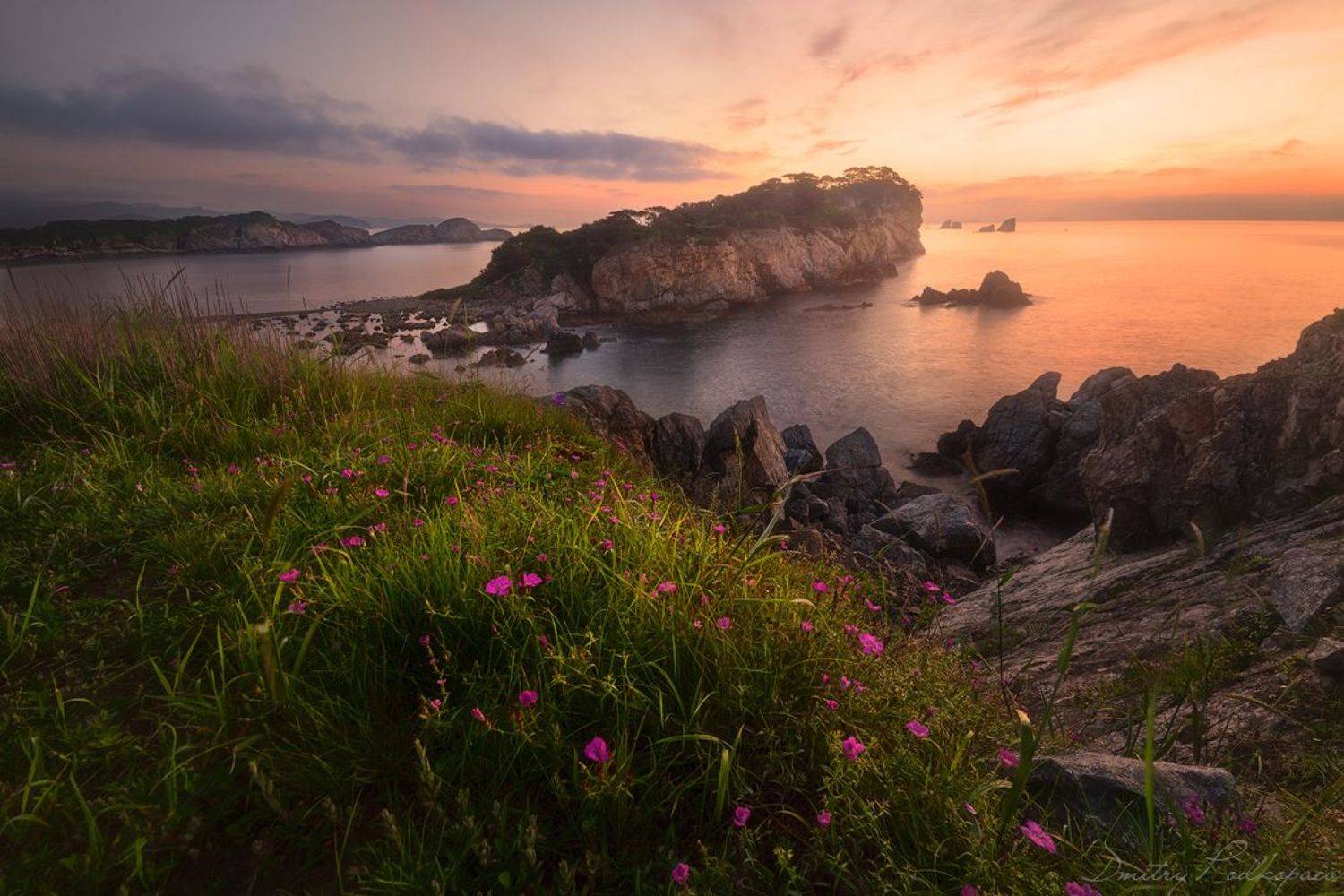 россия,приморский край,хасанский район,бухта орлинка ,море,скалы,камни,тучи,свет,трава,дмитрий подкопаев,мыс астафьева., Дмитрий Подкопаев