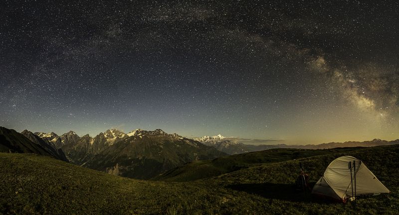 panorama, landscape, milky way, stars, arch, nightscape Под Сванскими звездами фото превью