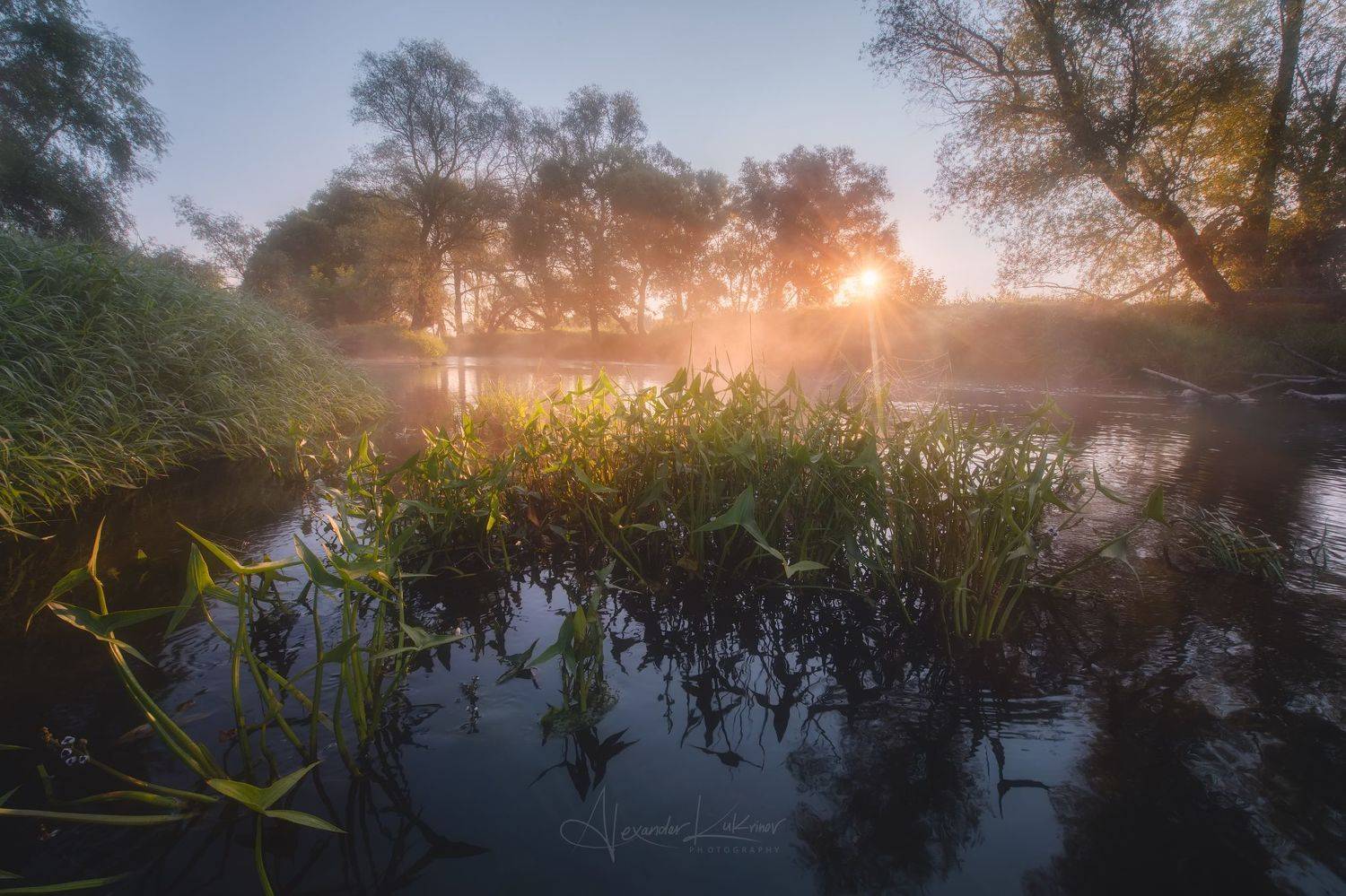 угра,утро,пейзаж,рассвет,лето,туман,солнце,лучи, Александр Кукринов