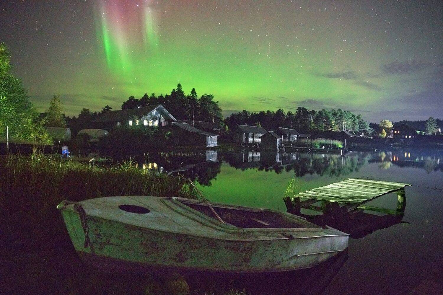 деревня, северноесияние, аврора, карелия, Петр Косых