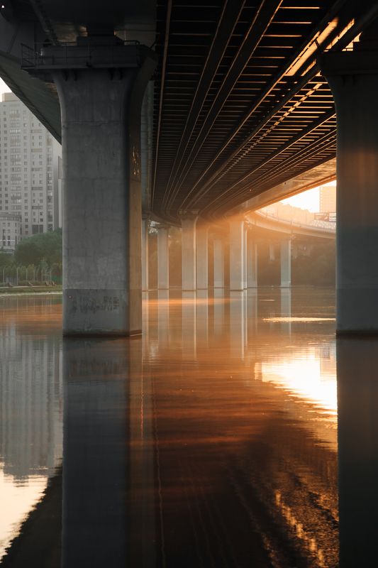 Живописный мост, Москва, рассвет Под Живописным мостом фото превью