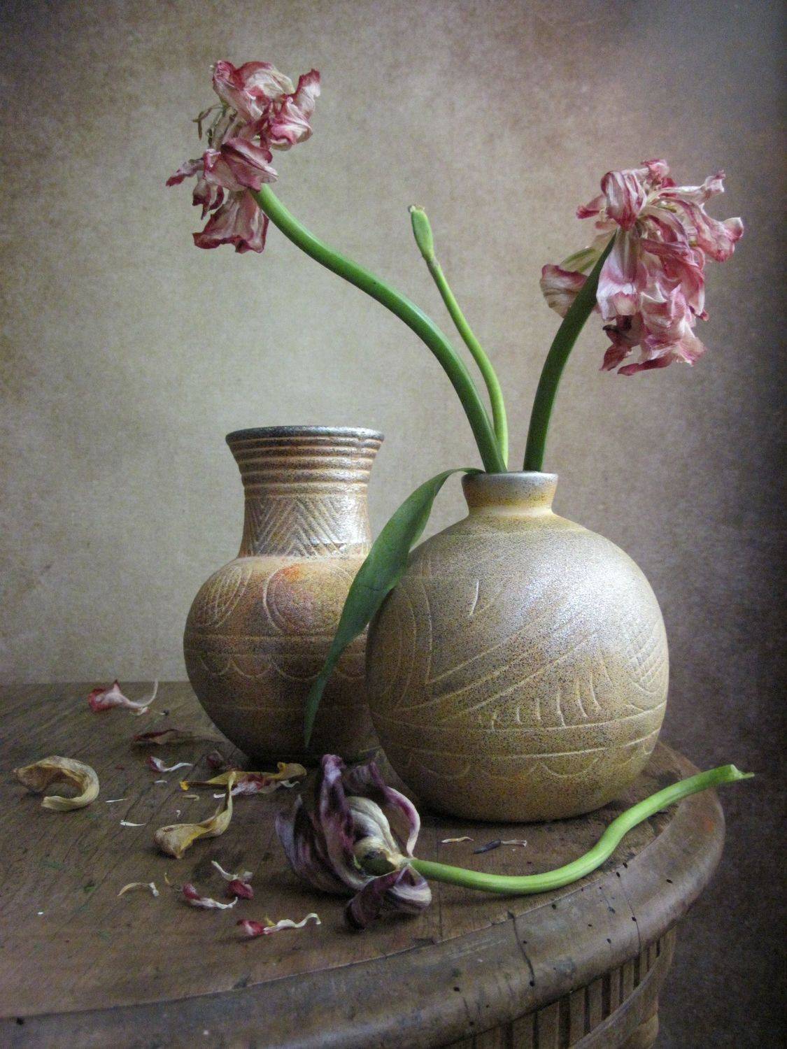цветы, букет, тюльпаны, вазы, керамика, Наталия Тихомирова