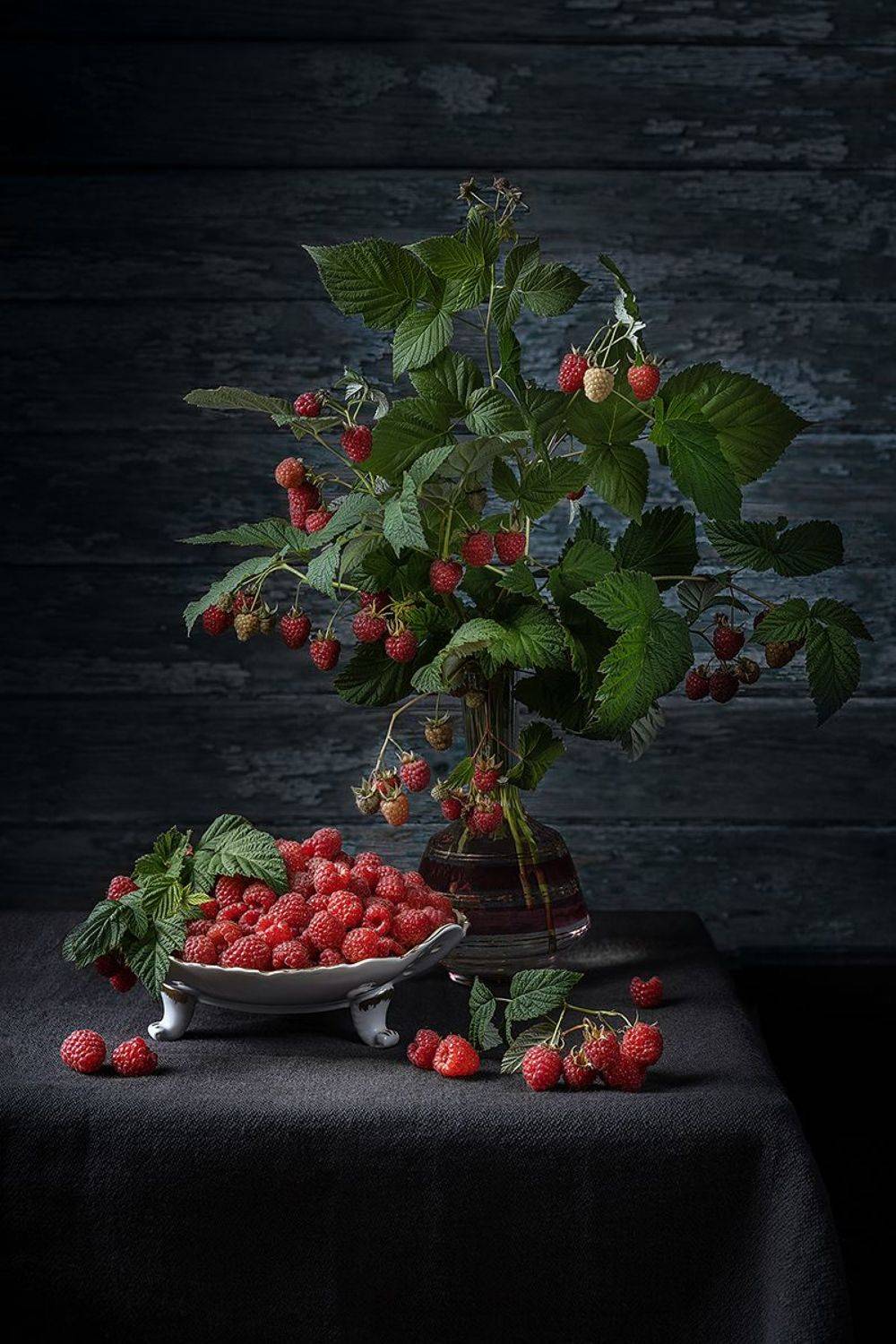 натюрморт, малина, букет, лето, рустик, ягоды, ваза, ЯR Ольга