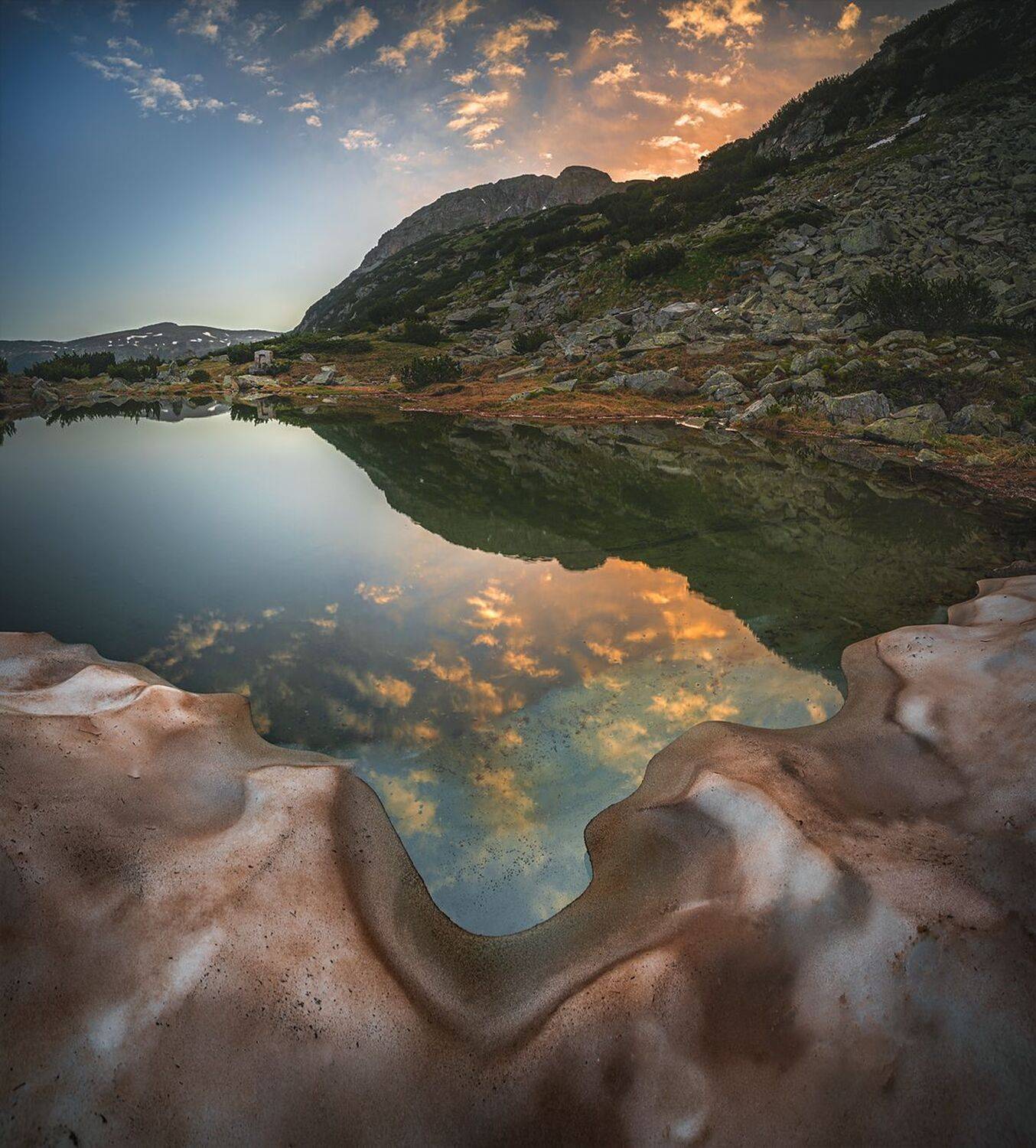 landscape nature scenery spring peak lake reflection sunrise morning dawn snow longexposure mountain  bulgaria весна горы, Александър Александров