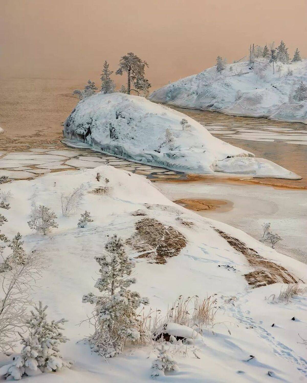 ладога, карелия, рассвет, шхеры, зима, Петр Косых