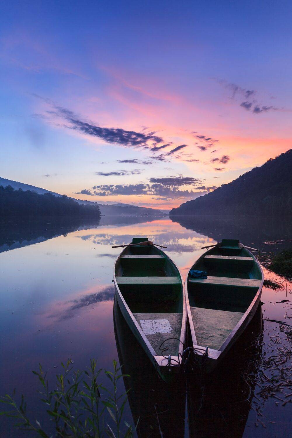 boats, mountains, spring, lake, bieszczady, sunset,  Mirosław Pruchnicki