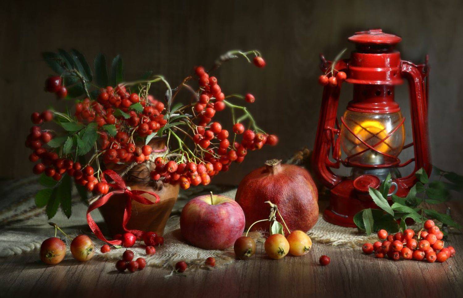 натюрморт рябина фонарь яблоки гранат, Шруб (Беляева) Татьяна