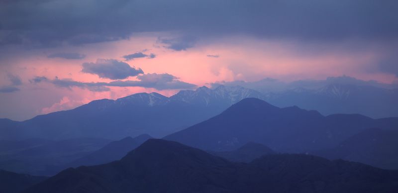 панорама, горы, татры, весна, закат, вечер Закатные силуэты фото превью