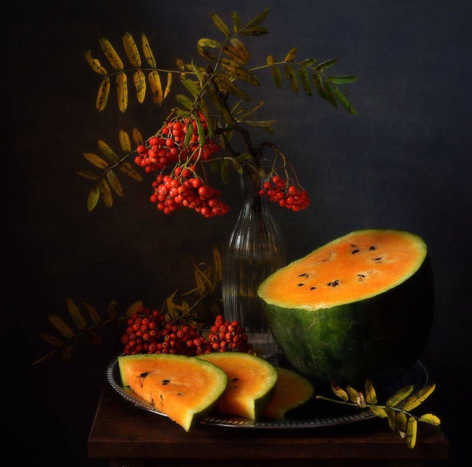 натюрморт,композиция,арбуз,рябина, Наталия К