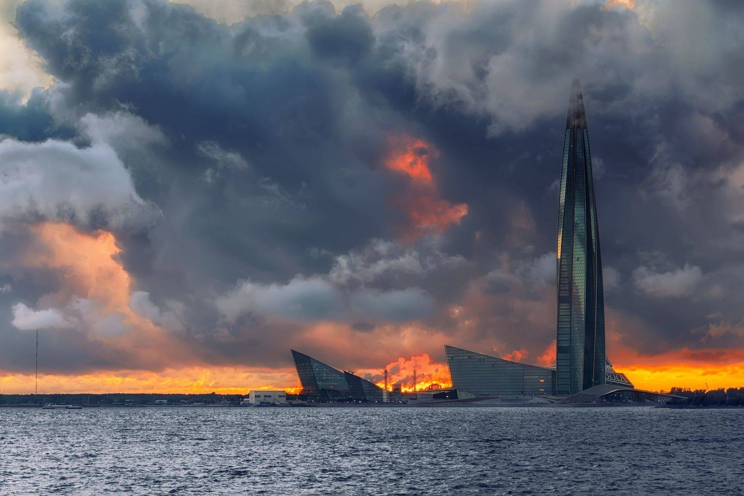 город море вечер закат небо облака ненастье архитектура башня, Тамара