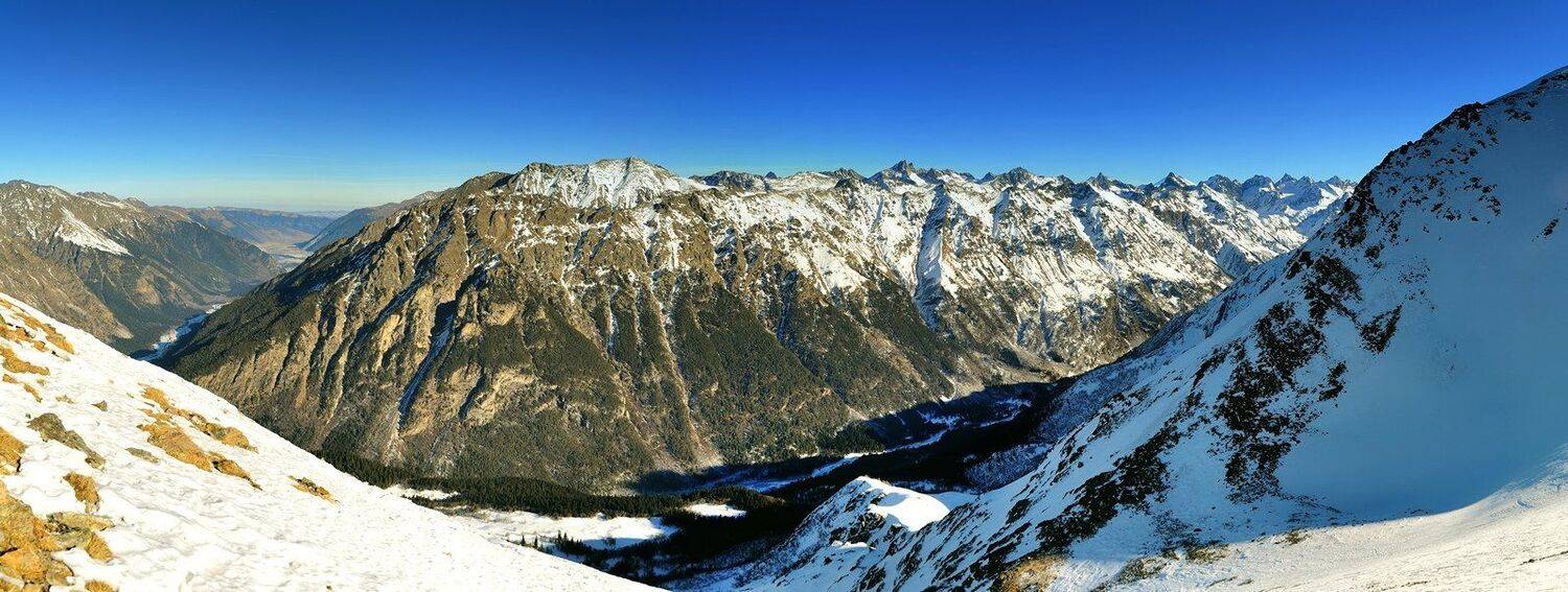 гоначхир, домбай, панорама, зима, горы, лес, Serj Master