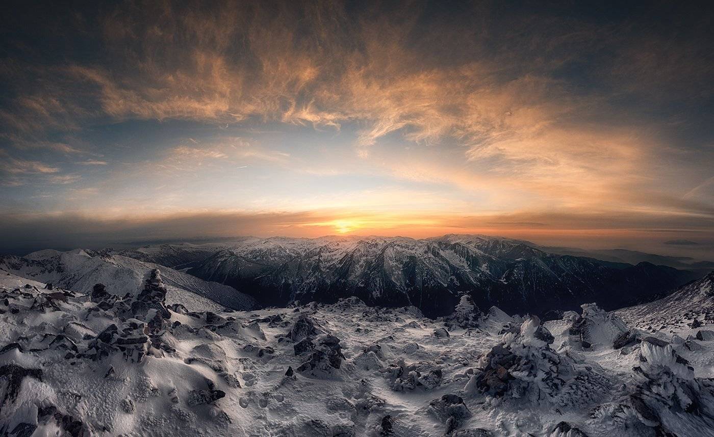 Болгария, Горы, Закат, Облака, Снег, Красимир Матаров