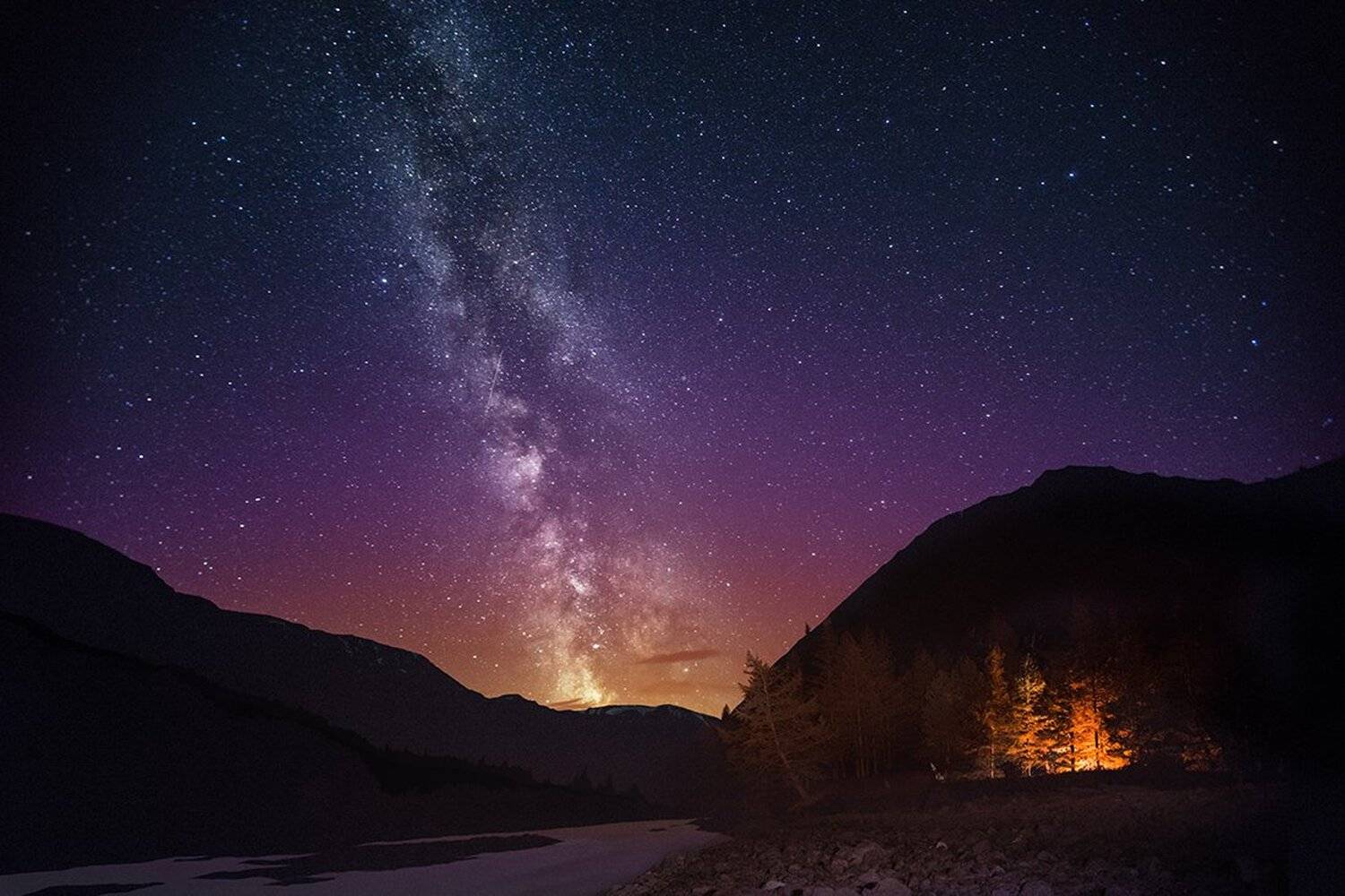 Алтай, берег, большой, горный алтай, горы, звезды, камни, костер, млечный путь, небо, ночевка, ночь, пейзаж, природа, река, сибирь, синий, стоянка, талдура, фиолетовый, Дмитрий Антипов