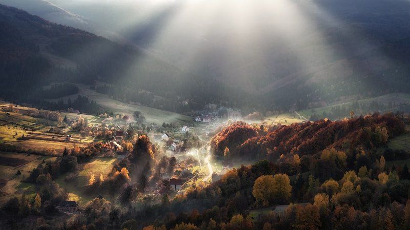 Carpathian Mountains, Rays, Sun, Ukraine, Горы, Карпаты, Лучи, Пилипец, Солнце, Украина Последние теплые лучи, осеннего солнца. (ver.2) фото превью