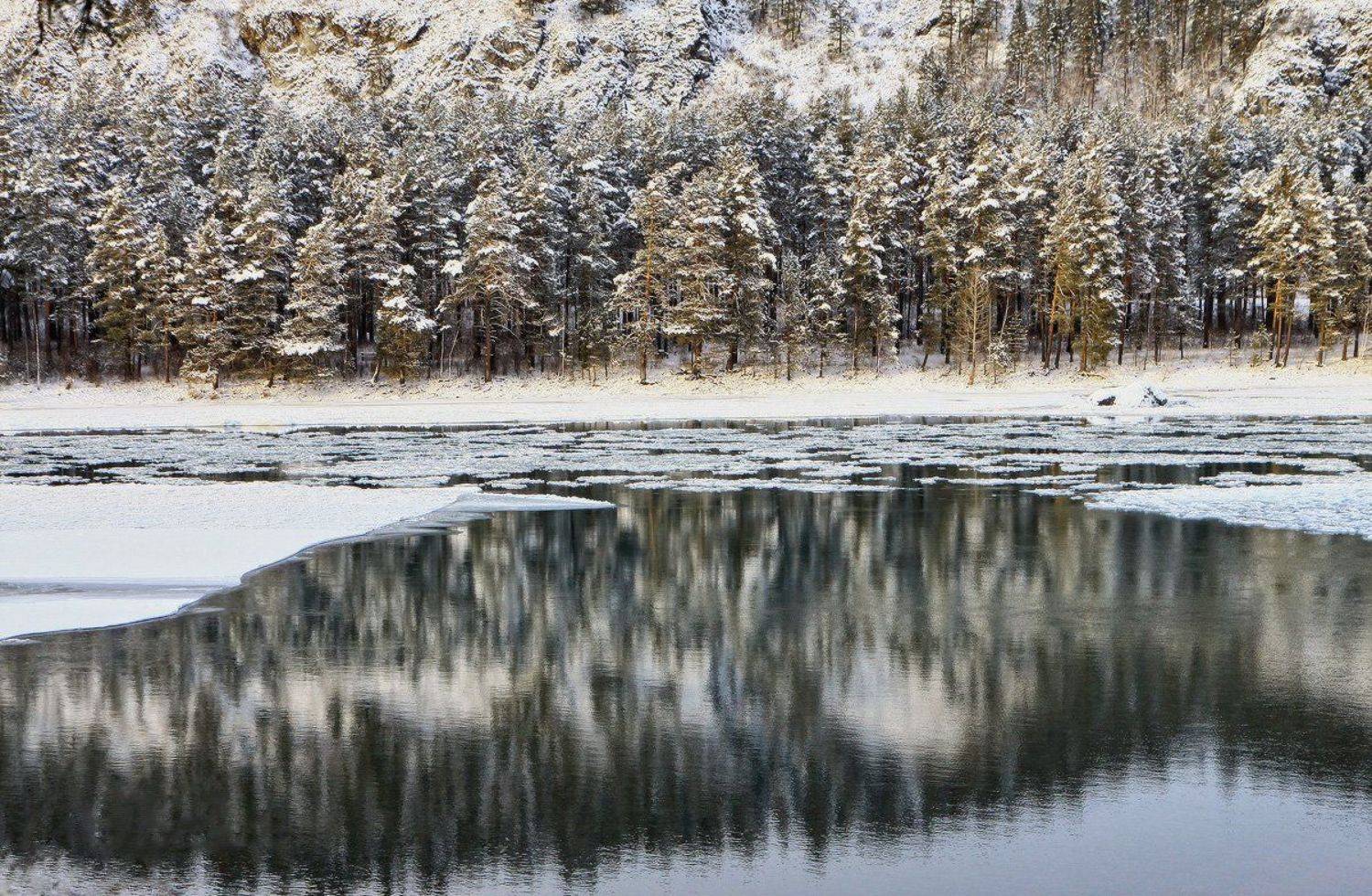 катунь, зима, отражение, алтай, горный алтай, Галина Хвостенко