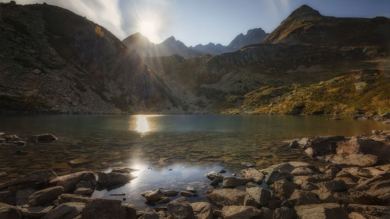 пейзаж, горы, кавказские горы, архыз, природа россии Горное озеро фото превью