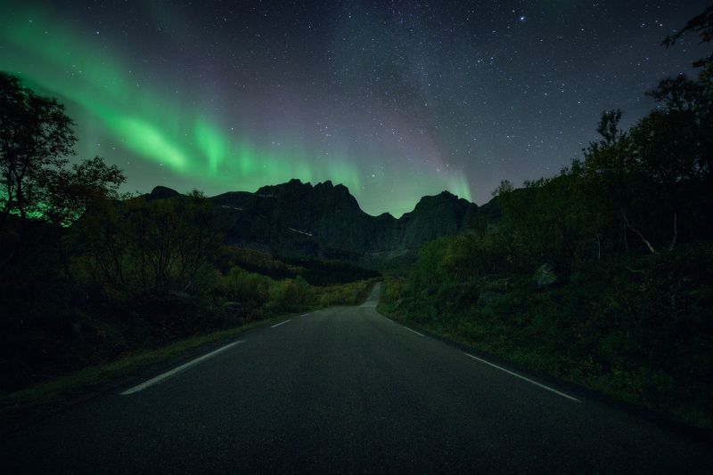 норвегия, северное сияние, пейзаж Аврора фото превью