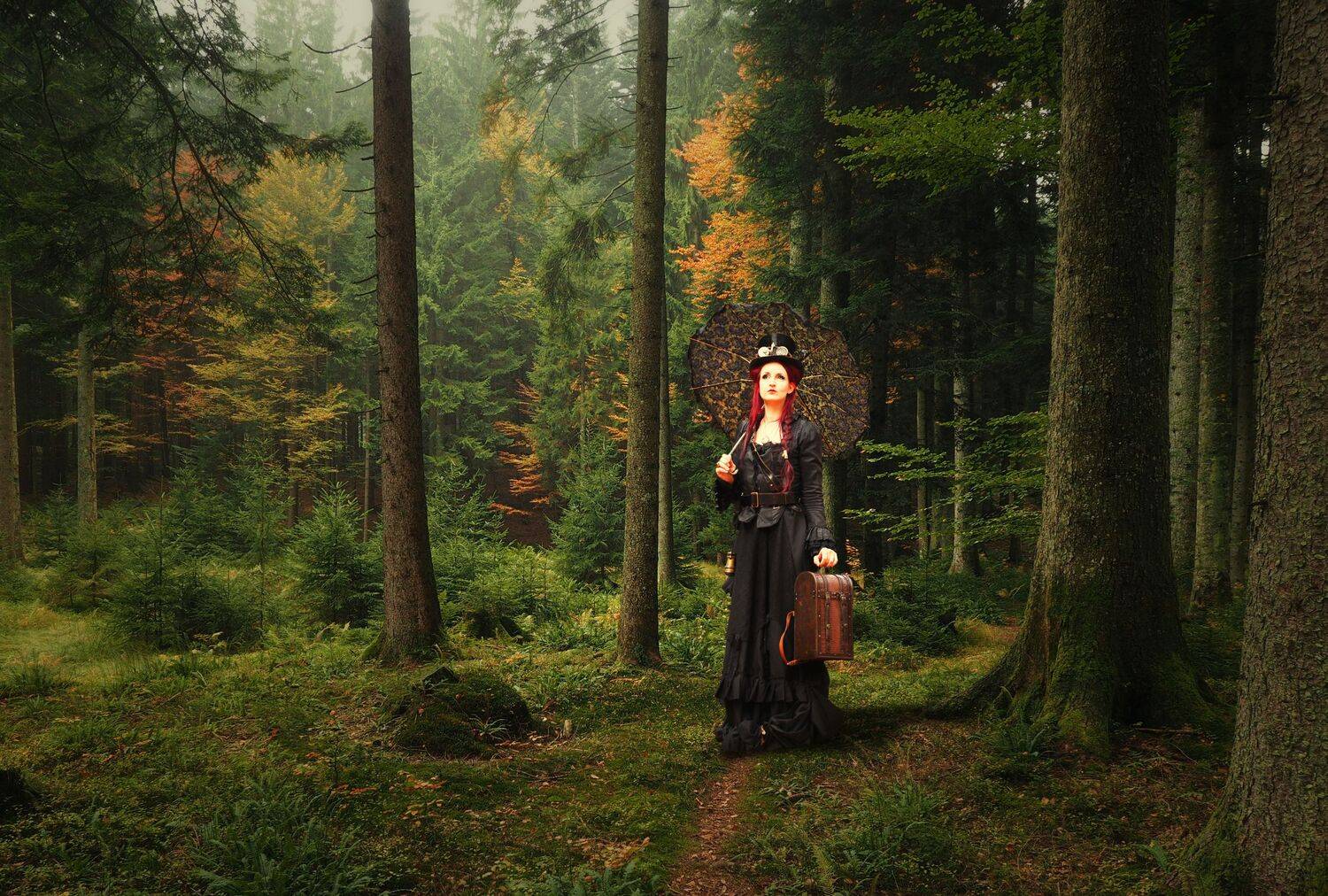 дама, лес, зонт, Sergii Vidov