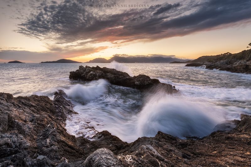 italy, liguria, tellaro, gulf of poets, la spezia, mediterranean, long exposure, blue, sea, rock, sky, cloud, light, coast, landscape, amazing, scenic, travel, destination, coastline, natural, outdoor. seascape, sunset, wave Rough Sea фото превью