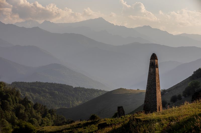 russia, ingushetia, tower, watch tower, landscape, mountains Niy Watch Tower, Ingushetia, Russia фото превью