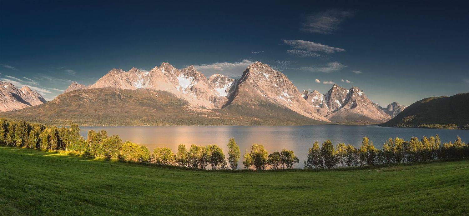 панорама, норвегия, горы, фьорд, лето, вечер, люнген, lyngen, Евгений Матюшенков