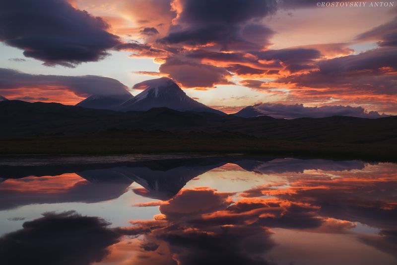 Камчатка, вочход, рассвет, стоянка копыто, фототур, Россия, фотопутешествие. Пылающий рассвет фото превью