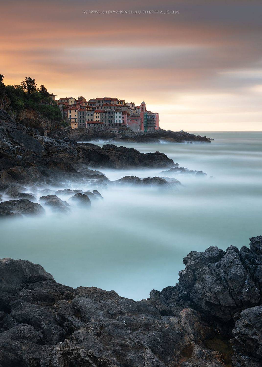italy, liguria, tellaro, gulf of poets, la spezia, mediterranean, long exposure, blue, sea, rock, sky, cloud, light, coast, landscape, amazing, scenic, travel, destination, coastline, natural, outdoor, sunrise, color, village, church, Giovanni Laudicina