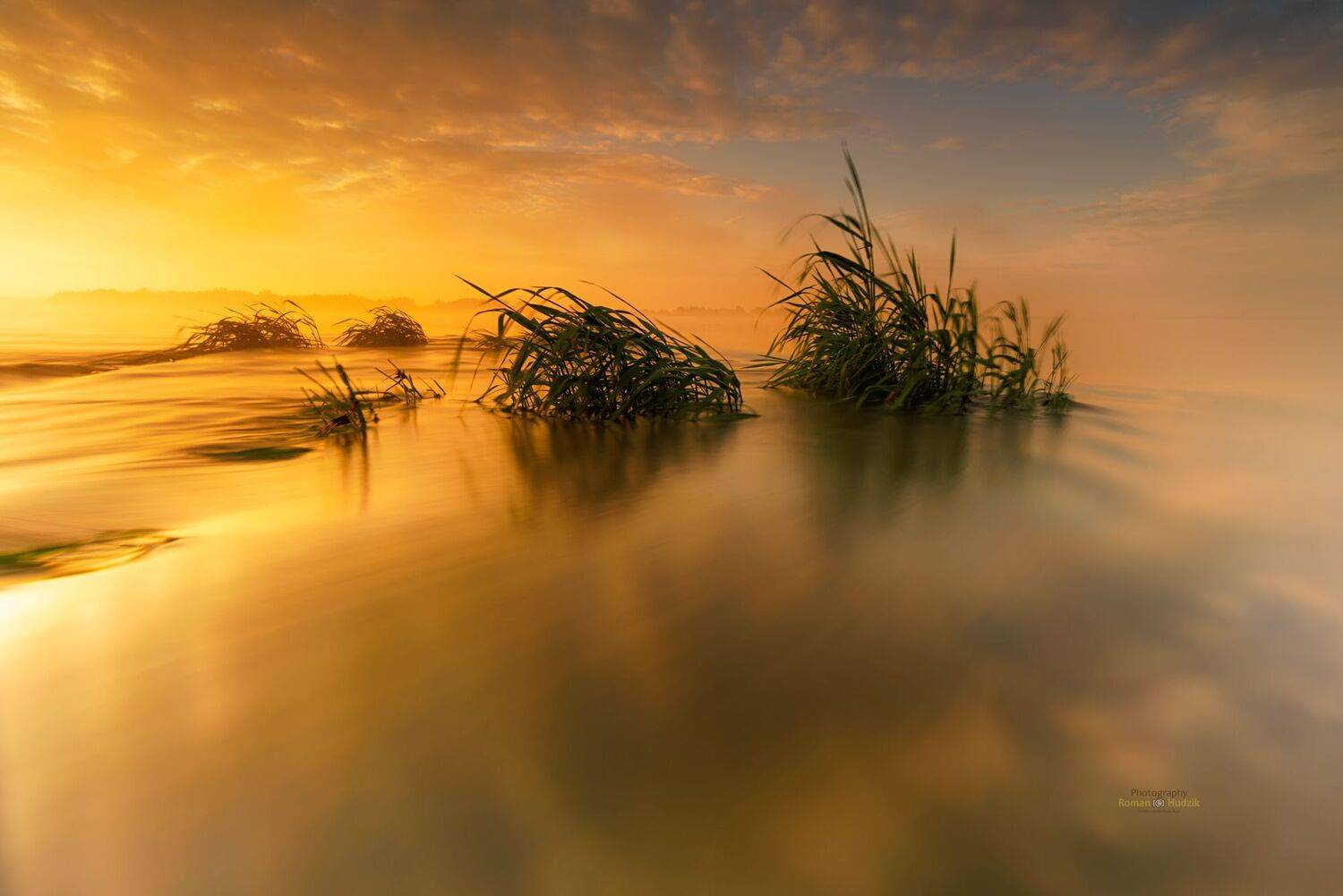 water, river, landscape, sunrise, fog, clouds,, Roman Hudzik