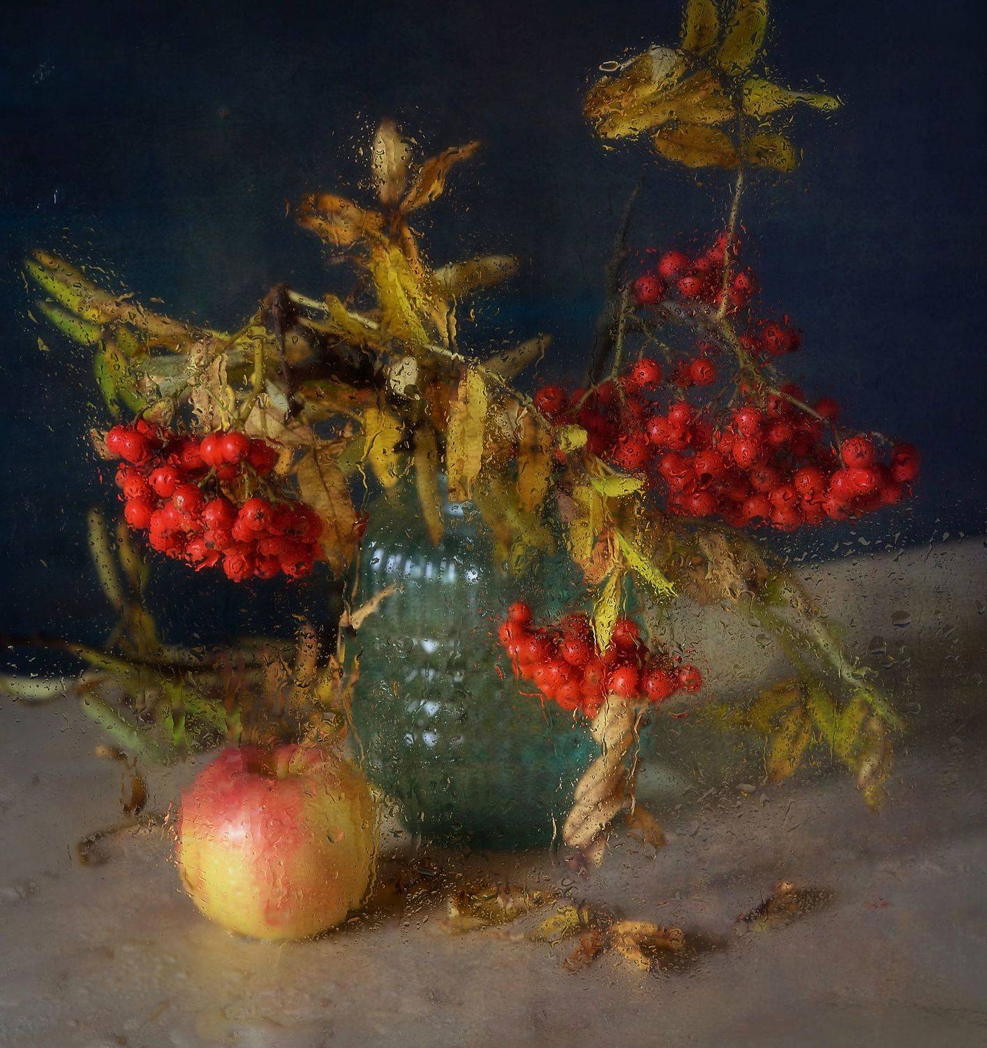 натюрморт,композиция,яблоко,рябина,капли, Наталия К