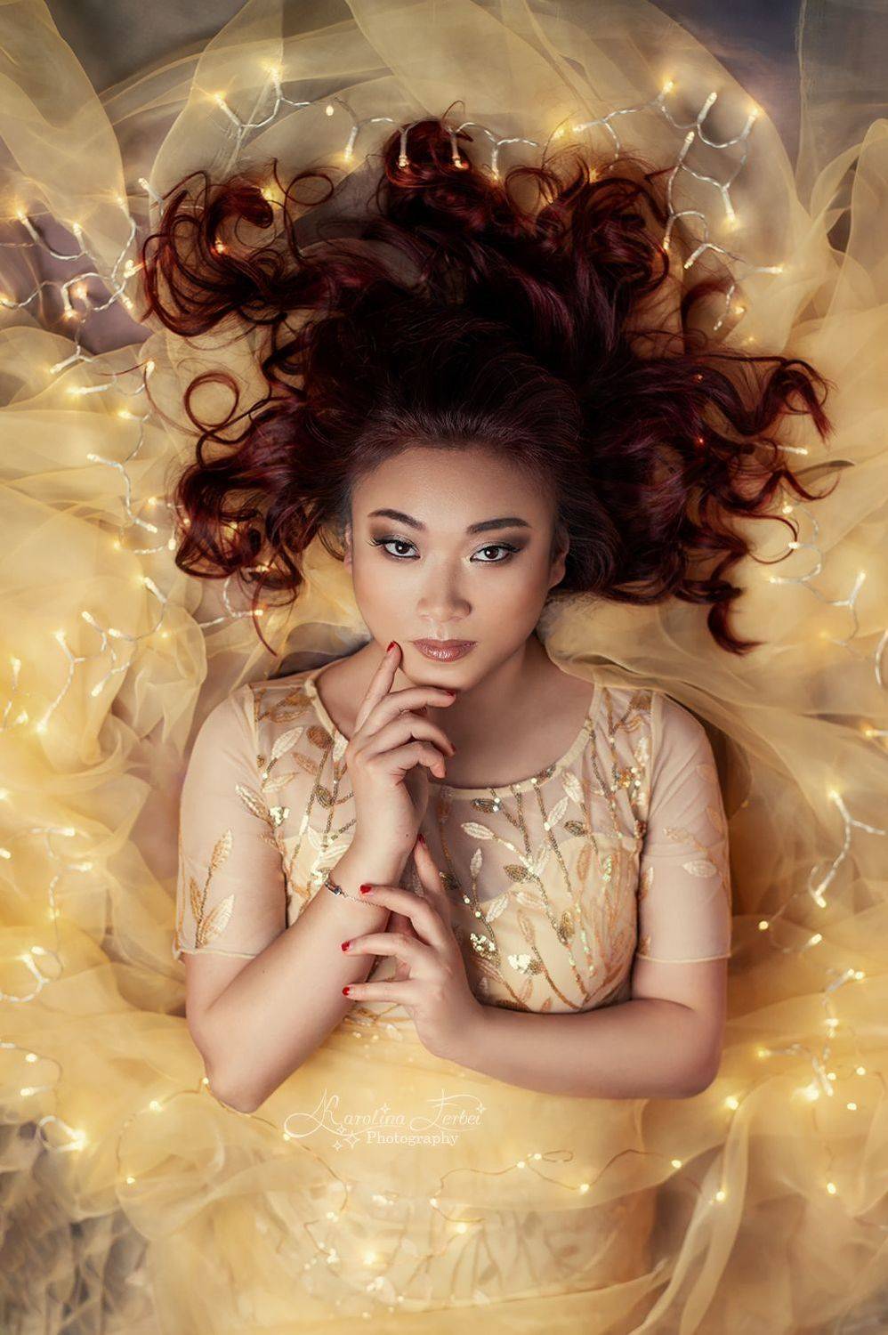 lights, yellow, fairy, goddess, богиня, желтый, гирлянда, ткань, Karolina Ferbei
