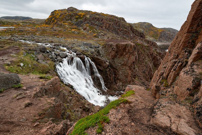 пейзаж, пейзажная фотография, пейзажи, териберка, россия, порог, река, водопад, путешествие, landscape, landscapes, landscape photography, waterfall Водопад у Териберки фото превью