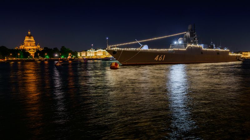 питер, нева, санкт-петербург, мост, ночь, корабль, река, К параду готов! фото превью