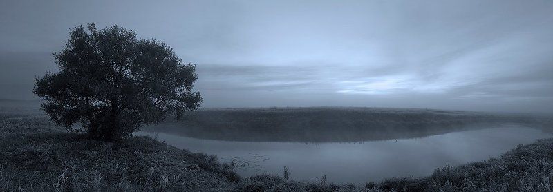 осень, озеро, туман, мороз, дерево, иней, рассвет Морозный рассвет фото превью